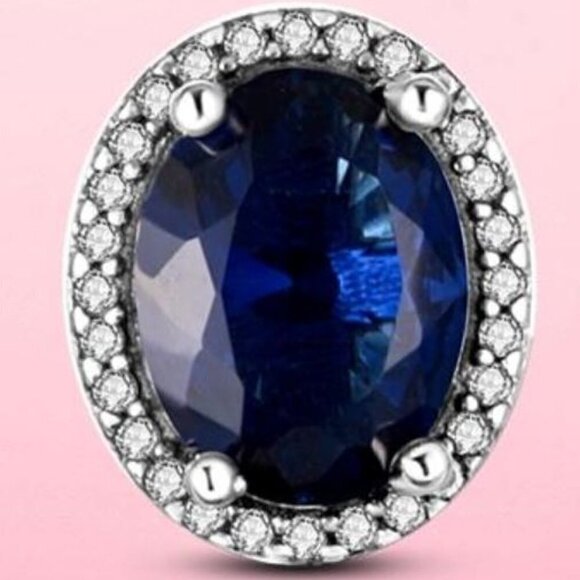 ❤️ Sterling Silver Blue Sapphire Cubic Zirconia Earrings - Picture 6 of 11